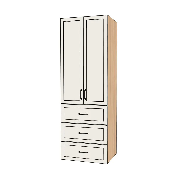30" Wide Tall Pantry Cabinet with Drawer - (Hardrock Maple Melamine Boxes - Painted Doors) 24 D