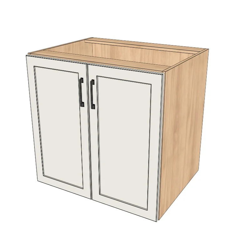 32" Wide Base Cabinet - Sink Cabinet - No Back - (Hardrock Maple Melamine Boxes - Thermofoil Doors)