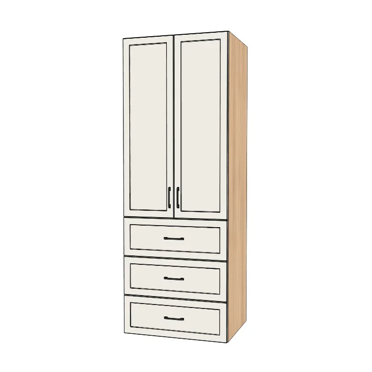 32" Wide Tall Pantry Cabinet with Drawer - (Hardrock Maple Melamine Boxes - Painted Doors) 24 D
