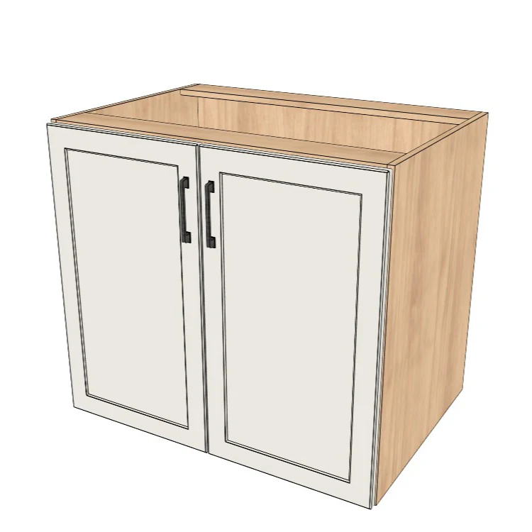 35" Wide Base Cabinet - Sink Cabinet - No Back - (Hardrock Maple Melamine Boxes - Thermofoil Doors)