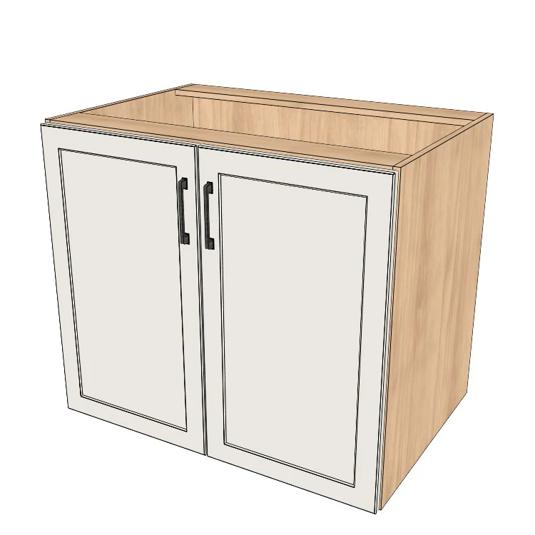 36" Wide Base Cabinet - Sink Cabinet - No Back - (Hardrock Maple Melamine Boxes - Painted Doors)
